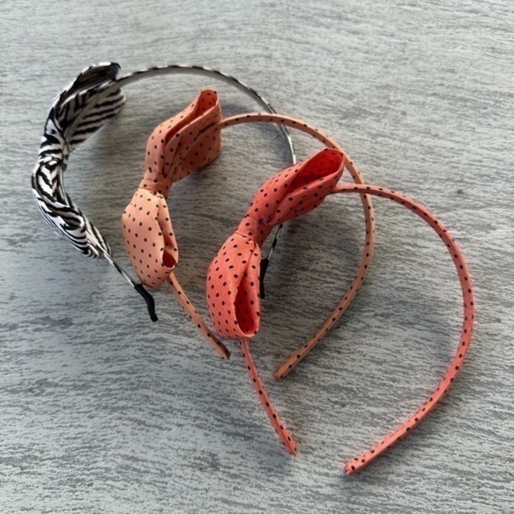 Headband Set of Three Pink and Peach Polka Dot and Zebra Stripped